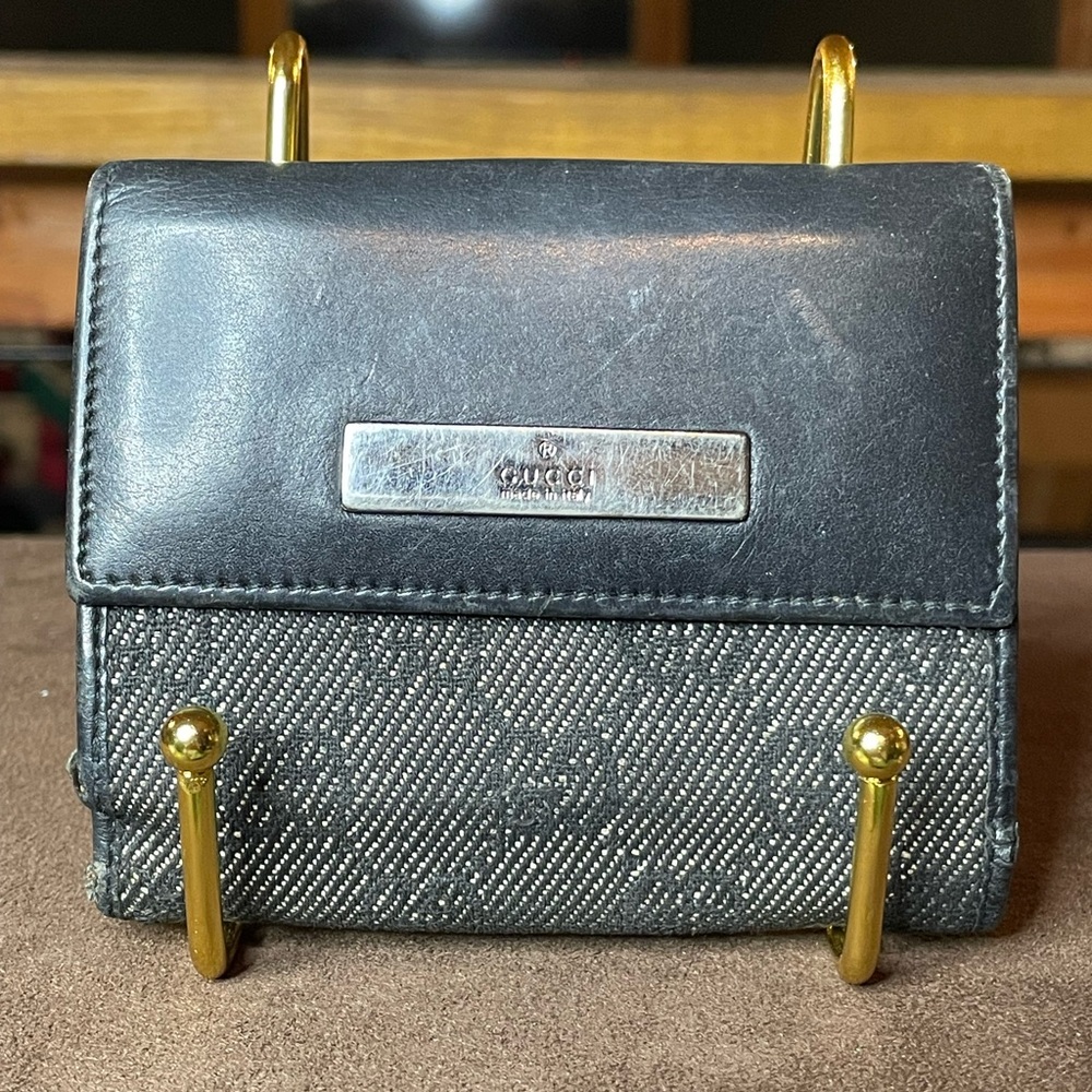 Gucci black leather and denim wallet